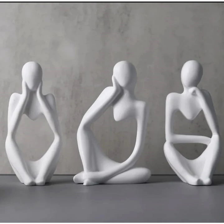 Trio de Estatuetas de Gesso para Decoração de Casa Escritório