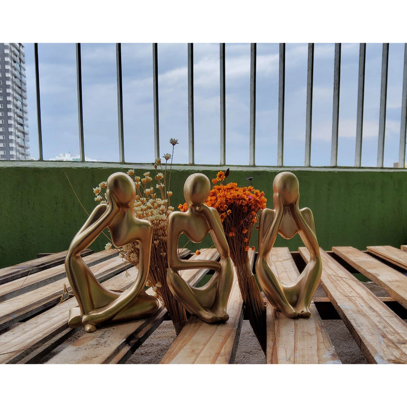 Trio de Estatuetas de Gesso para Decoração de Casa Escritório