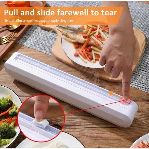 Cortador De Plástico Filme PVC Suporte Ajustável Dispensor  Plástico Filme Descartável Ventosa Aderente Selador Comida Cozinha Embalagem