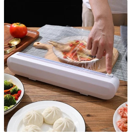 Cortador De Plástico Filme PVC Suporte Ajustável Dispensor  Plástico Filme Descartável Ventosa Aderente Selador Comida Cozinha Embalagem