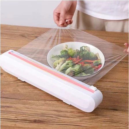 Cortador De Plástico Filme PVC Suporte Ajustável Dispensor  Plástico Filme Descartável Ventosa Aderente Selador Comida Cozinha Embalagem